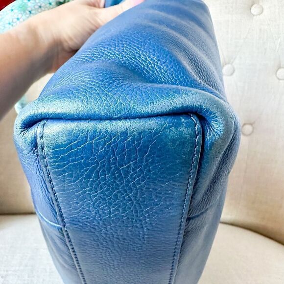 Kate Spade Blue Leather Hobo Shoulder Handbag Purse Custom Silk Wrap Strap - Picture 8 of 14